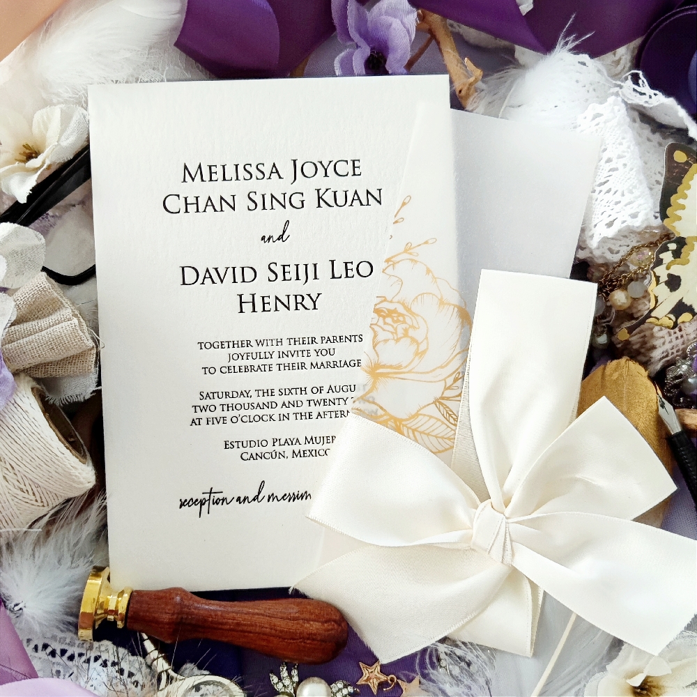 Melissa & David went with a classic Letterpress Wedding invitation printed with black ink on a 450 gsm white cotton premium paper.