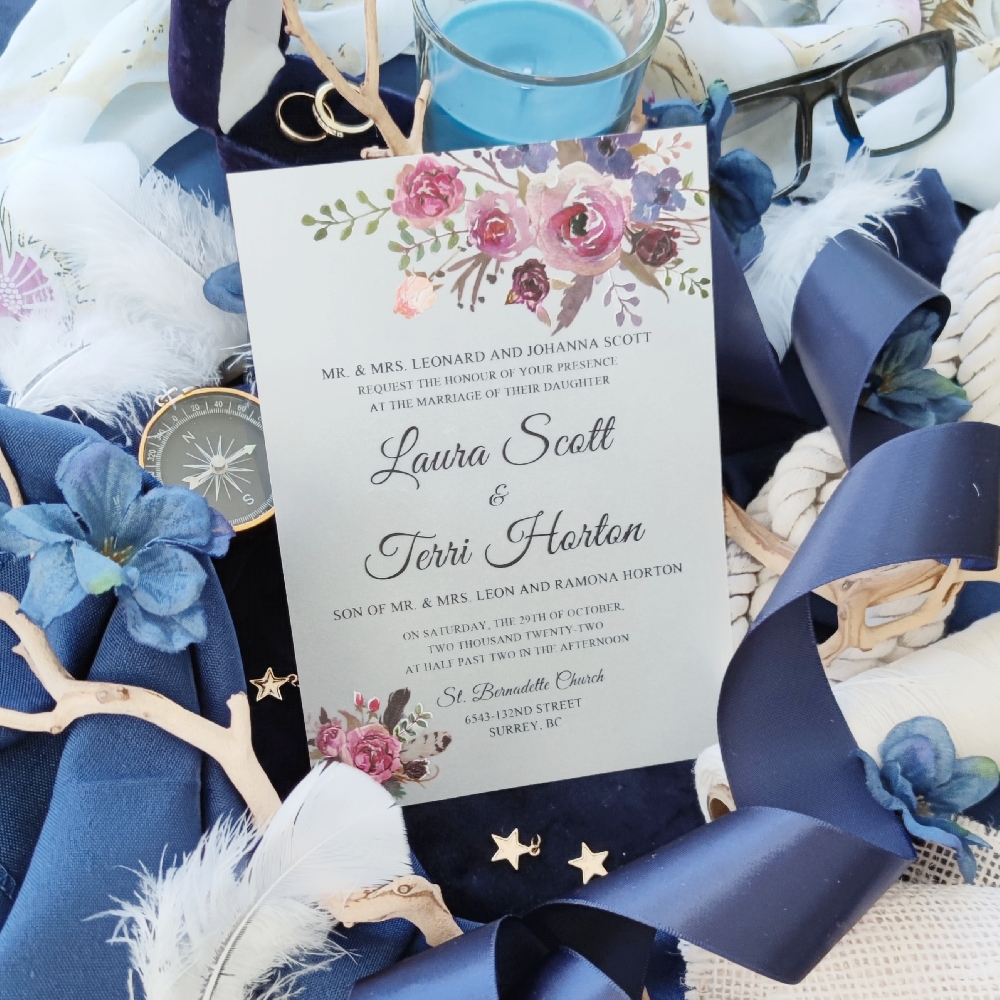 UV printed wedding invitation on translucent vellum paper.