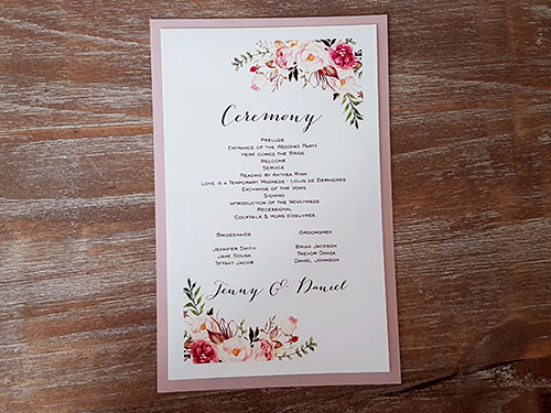 Ceremony Program CP15: Blush Pearl - This a layered program on white cardstock with a blush pearl backing.