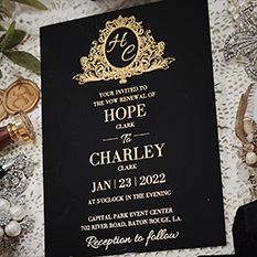 Invitation 5102: Acrylic - Black - Black acrylic invite with gold ink