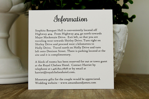 Invitation 1532: Silver Ore, Cream Smooth, Cream - Thick Lace - This layered card uses silver ore pearl paper at the back and prints on cream cardstock.  A thick lace is placed on the left side with a tag on top.