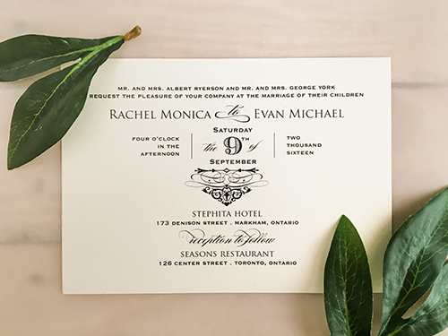 Invitation 1609: White Gold, White Gold - This is a single card wedding invitation printed on a white gold pearl paper. There is a damask design. Invitation 1609: White Gold, White Gold - This is a single card wedding invitation printed on a white gold pearl paper. There is a damask design.