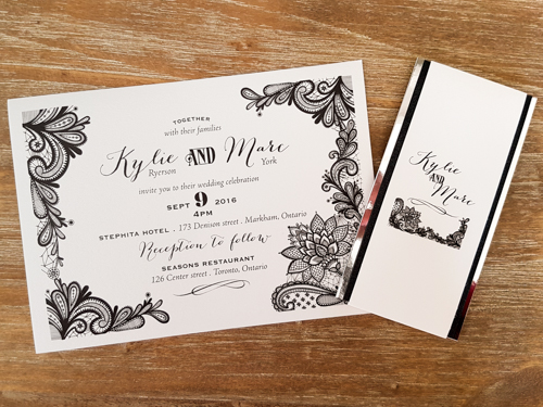 Invitation 1698: Ice Pearl, Ice Pearl - This is an ice pearl landscape invitation with a double layered belly band wrapped around with black and gold mirror.