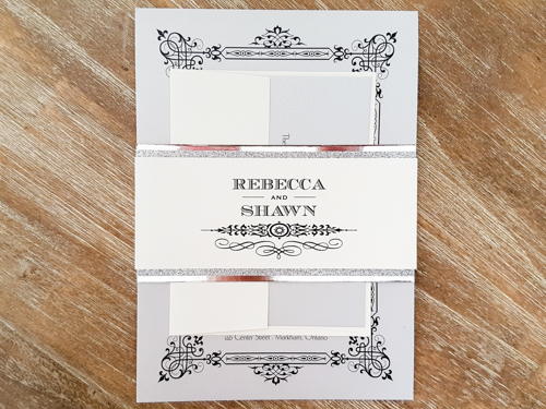 Invitation 1746: Silver Ore, Silver Ore - This is a single card design printed on the silver ore pearl paper.  There is a double layered belly band.