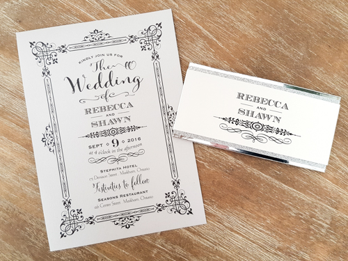 Invitation 1746: Silver Ore, Silver Ore - This is a single card design printed on the silver ore pearl paper.  There is a double layered belly band.