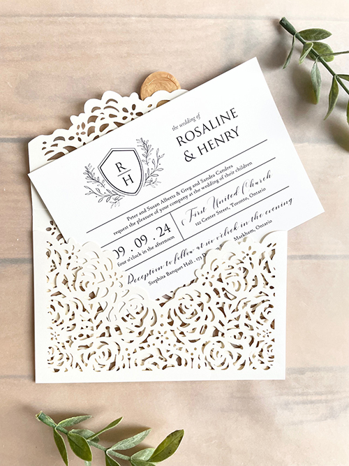 Invitation lc158: Gold Wax - This is a unique envelope lasercut invitation design with a wax seal to close the invite.