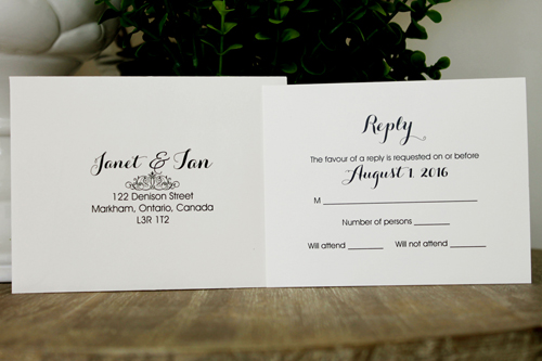 Invitation 1303: White Gold, Antique Ribbon, Brooch/Buckle Q, Metal Filigree F4 - Silver - Neutral off white card with an antique ribbon and brooch design