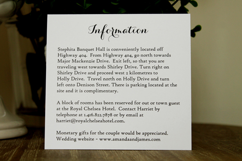 Invitation 1331: White Smooth, Antique Ribbon, Brooch/Buckle Q, Metal Filigree F4 - Silver - Flower printed white paper with a neutral ribbon and brooch design