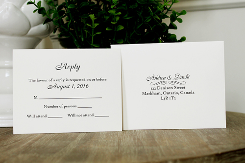 Invitation 1340: Cream Smooth, Lavender Ribbon, Brooch/Buckle I - Pastel watercolor design printed on the cream paper with a lavender ribbon and small brooch detail