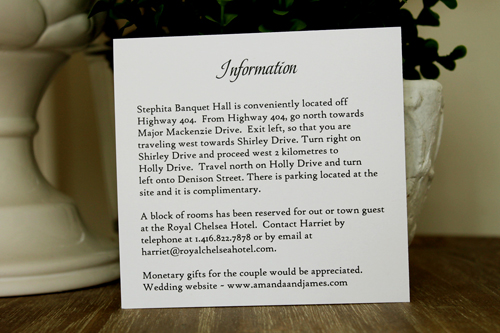 Invitation 1344: White Smooth, White Ribbon, Brooch/Buckle I - Watercolor print on the white card with a white ribbon and small square brooch decal