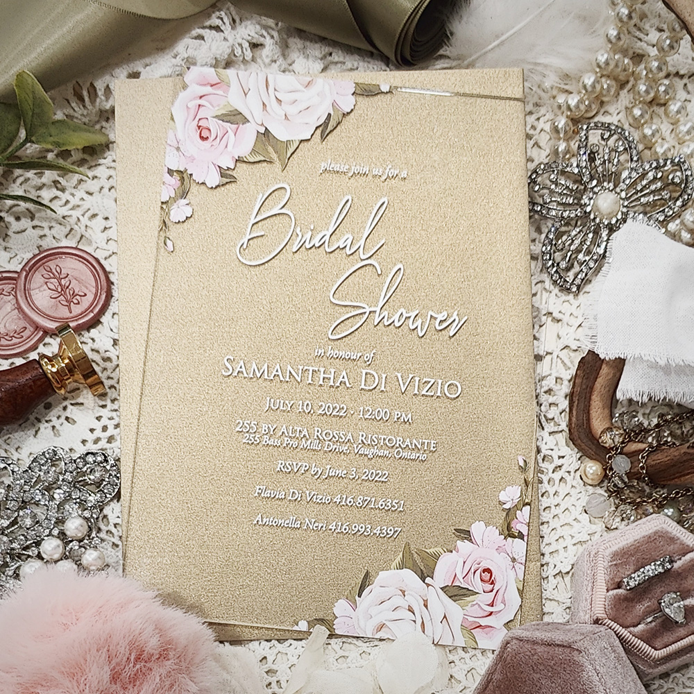 Invitation 8403: Acrylic - Clear - acrylic floral bridal shower invite