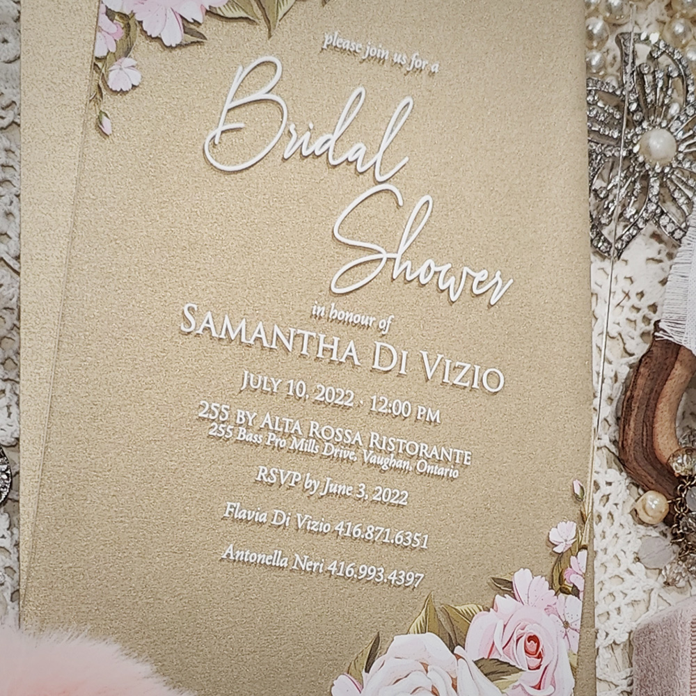 Invitation 8403: Acrylic - Clear - acrylic floral bridal shower invite