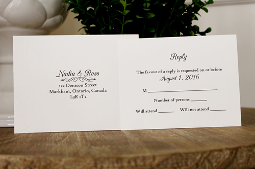 Invitation 1105: Silver Ore, Cream Smooth, Deep Blush Ribbon, Deep Blush Ribbon, Deep Charcoal Ribbon - Silver ore backing invitation with a deep blush and deep charcoal ribbon twist