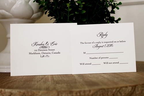 Invitation 1110: Black Pearl, Cream Smooth, Black Ribbon, Black Ribbon - Single layered invite using a black pearl backing and black ribbon detail