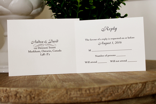 Invitation 1111: Charcoal Pearl, Cream Smooth, Deep Charcoal Ribbon, Petal Pink Ribbon, Petal Pink Ribbon, Petal Pink Ribbon - Charcoal pearl layered invite with a deep charcoal ribbon and loopy petal pink bow